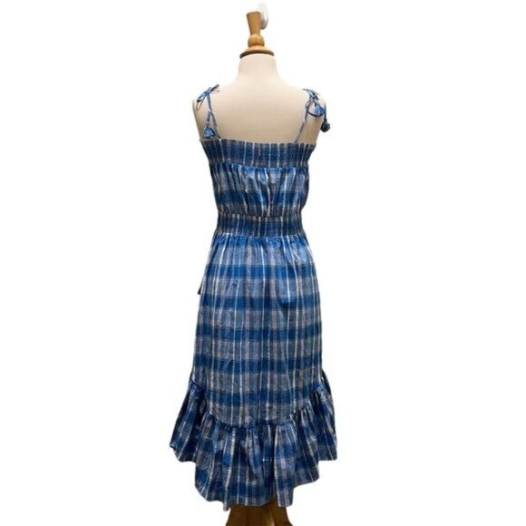 MISA Los Angeles Fernanda Dress M Blue Plaid Ruffle Midi Boho Chic - Picture 4 of 6